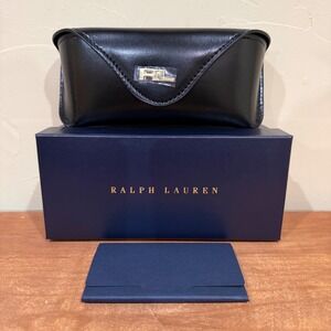 NEW Ralph Lauren Black Leather Sunglass Case, Box with Cleaning Cloth Preppy